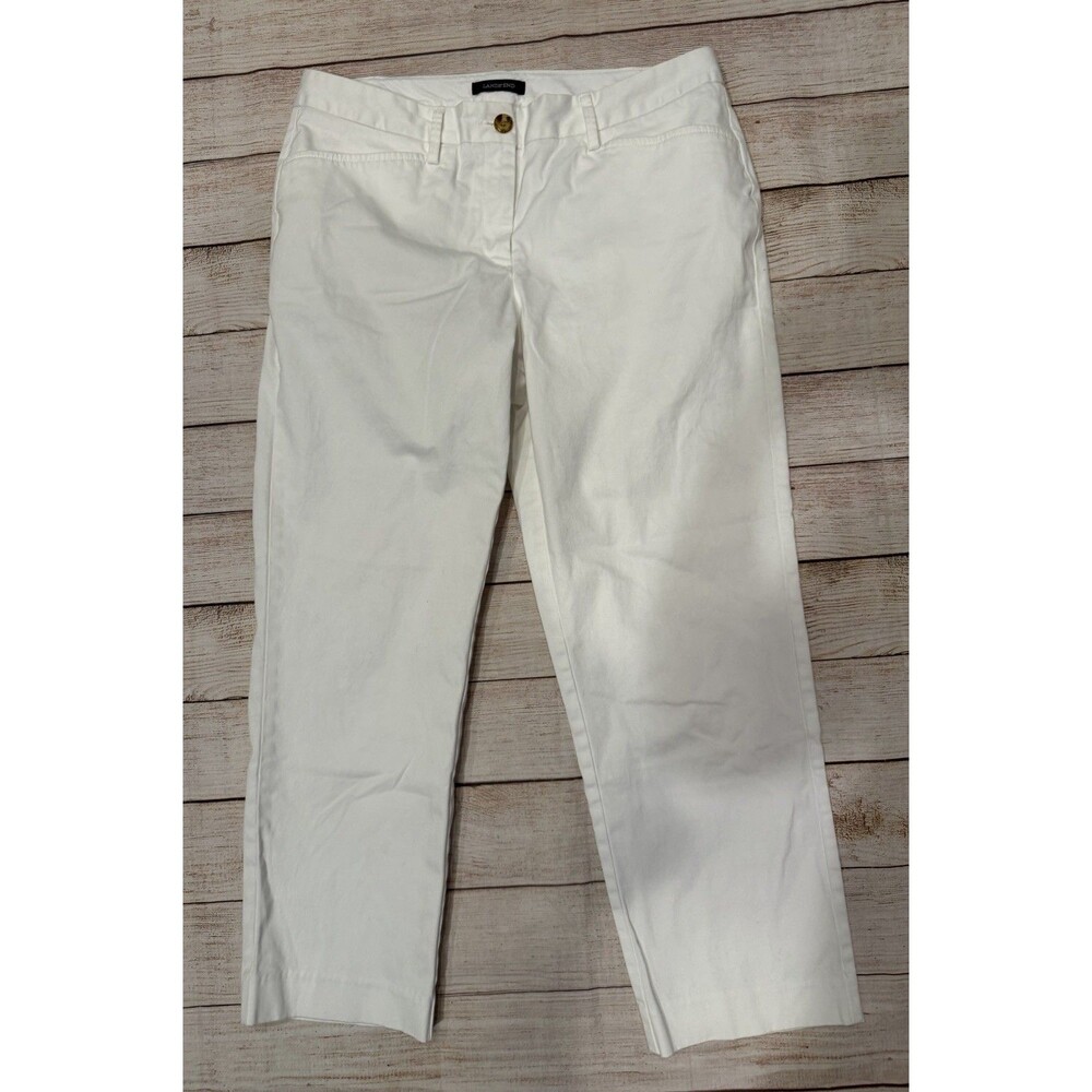 Lands' End Woman’s Mid Rise Straight Leg White Chino Pants Pockets Size 8